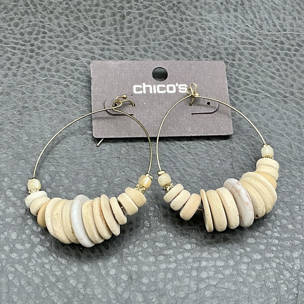 Chicos Earrings Beige Beaded Hoop Womens Boho Round Wire Hook Jewelry Fashion